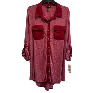 (NWT) Style & Co Women's Utility Shirt Dress, Deep Scarlet Plus Size 2X